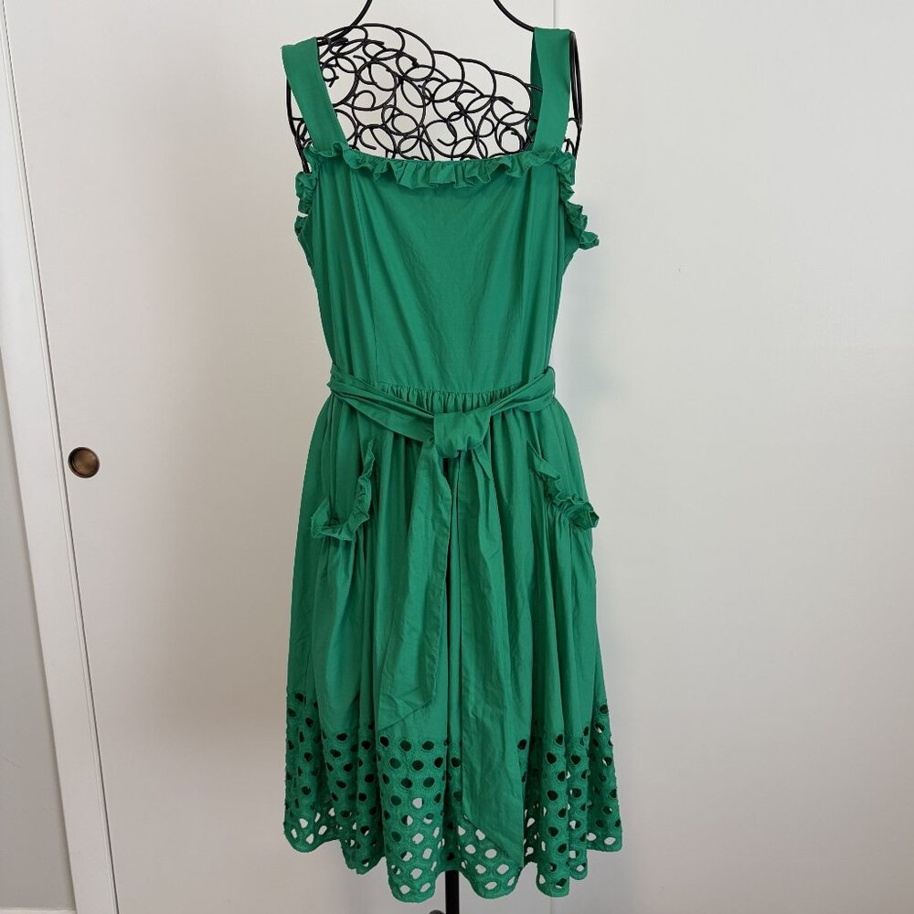 Vince Camuto Green Sundress Size 6 in Good Condition w/ Frills Bow Pockets